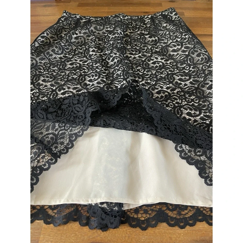 EMANUEL EMANUEL Ungaro Liberte Midi Skirt Womens 10/44 Black Lace Overlay‎ Zip